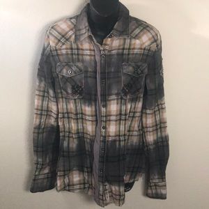 🦁Roar Tie Dye Bleach Plaid Bling Button Down Top